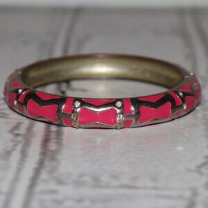 🎀✨ Gold & Hot Pink Bangle Bracelet · Rhinestone Accents · 2 3/8" Wide